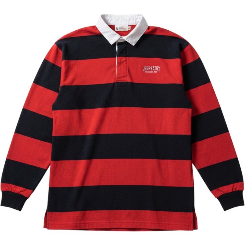Vintage Beefeater Gin Rugby Shirt Mens XL Red Black Striped Long Sleeve USA Made